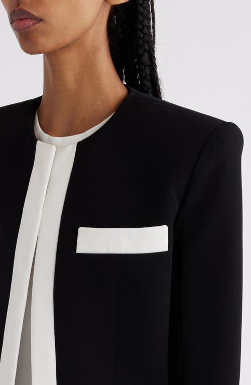 Shop Balmain Side To Side Crepe Spencer Jacket In Eab Black/white