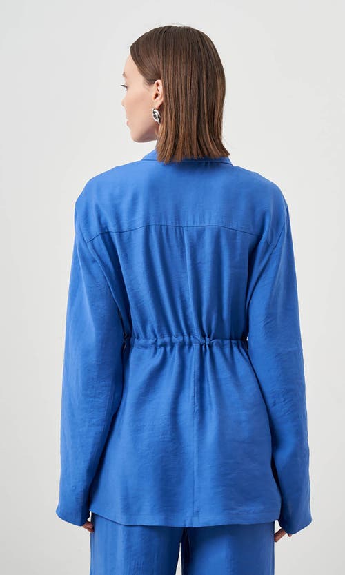 Shop Mizalle Cinched Waist Shirt Jacket In Blue