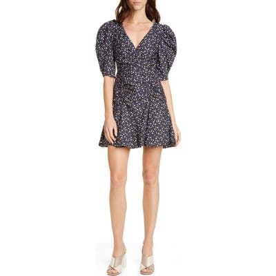 La Vie Rebecca Taylor Firefly Floral Puff Sleeve Cotton Dress, Black