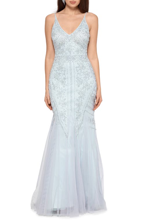 Shop Xscape Evenings Embellished Tulle Gown In Grey/blue