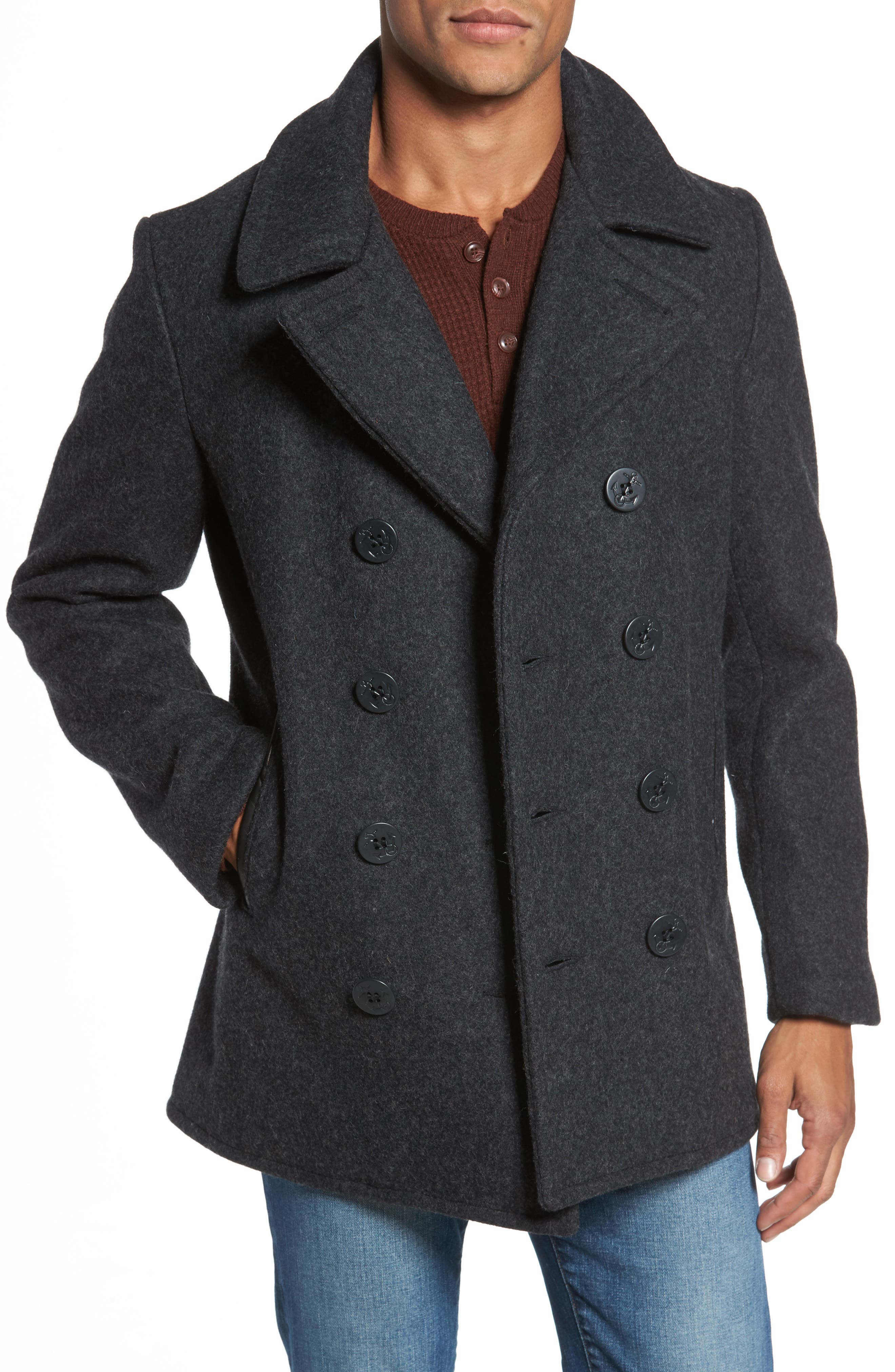 Schott NYC Slim Fit Melton Wool Blend Peacoat Nordstrom