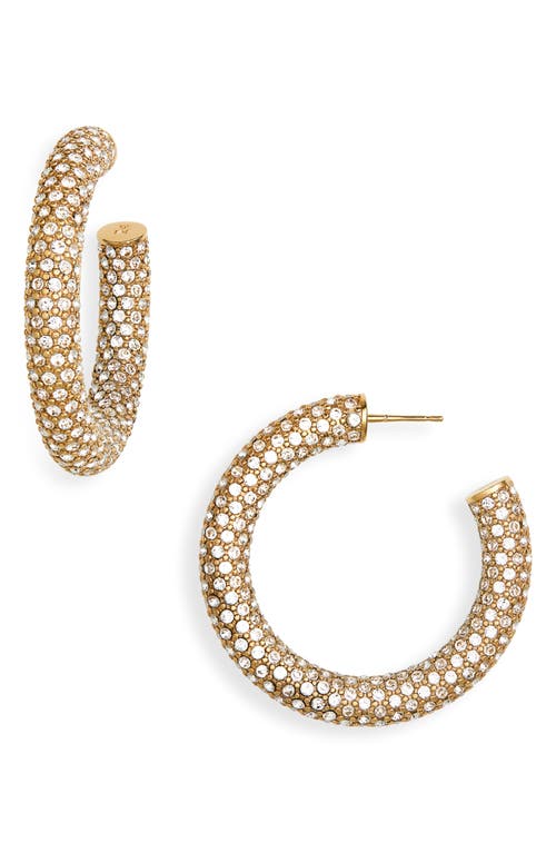 Amina Muaddi Medium Cameron Hoop Earrings in White Crystals & Gold Base