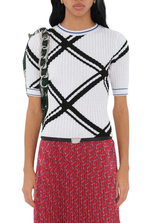 Shop Burberry Check Short Sleeve Cotton Sweater In Black/white