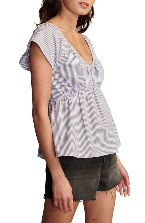 Shop Lucky Brand Puff Sleeve Cutout Babydoll Top In Blue Stripe