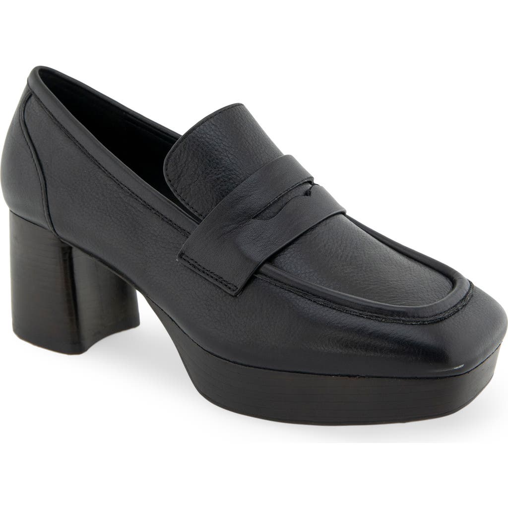 Aerosoles Cavour Platform Penny Loafer Pump In Black Leather