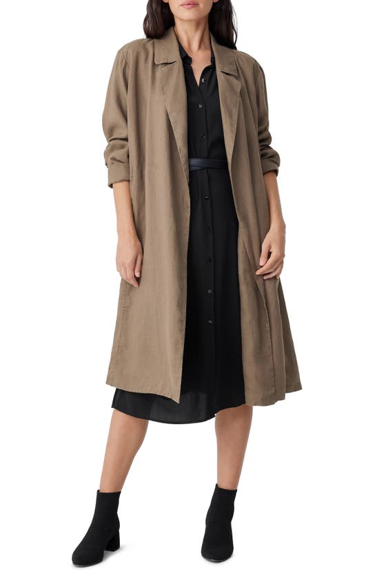 Eileen Fisher Petite Open-front Organic Linen Trench Coat In Brown