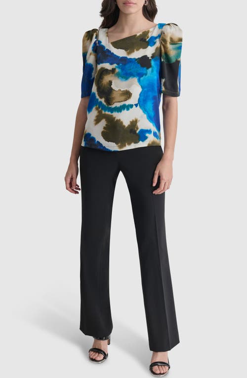 Shop Dkny Watercolor Zip Shoulder Top In Ink Swirl