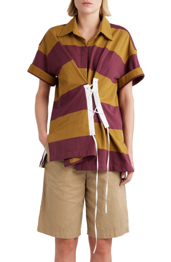 Dries Van Noten Stripe Asymmetric Cotton French Terry Rugby Shirt In Mustard 203