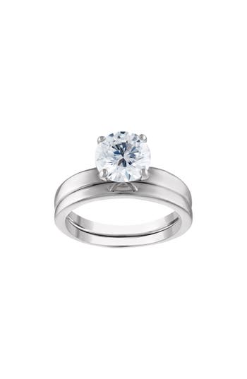 Fzn Sterling Silver Created Moissanite Engagement Ring In Silver