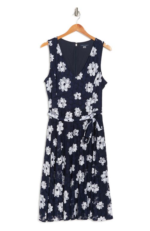 Shop Tommy Hilfiger Daisy Lace Floral Belted Dress In Sky Captain/ivory