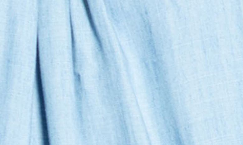 Apny Smocked Detail Chambray Top In Light Indigo
