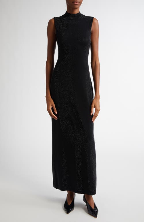 Lela Rose Rhinestone Mock Neck Knit Gown In Black