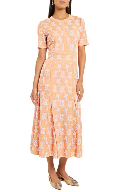 Misook Intarsia A-Line Maxi Dress Peach Blossom/White at Nordstrom,