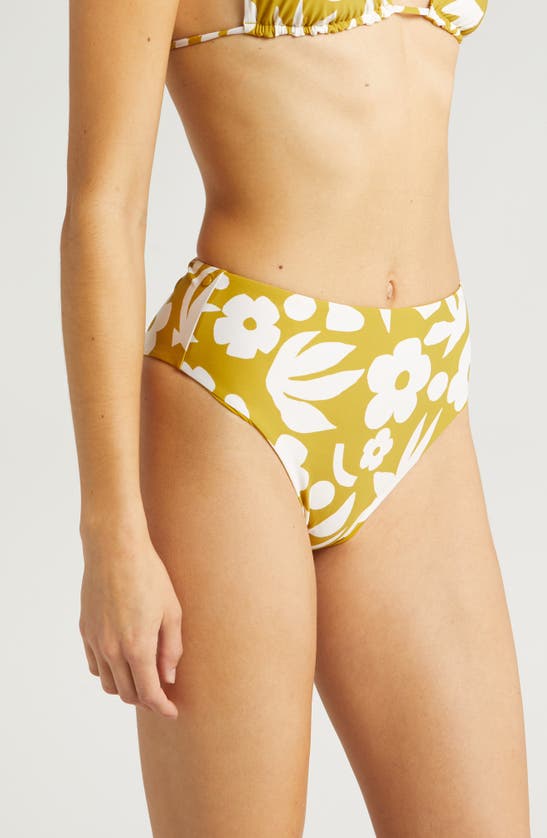 Shop Volcom Pretty Daze Reversible High Waist Bikini Bottoms In Moss