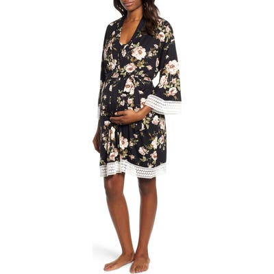 Angel Maternity Maternity/nursing Dress, Robe & Blanket Set, Black