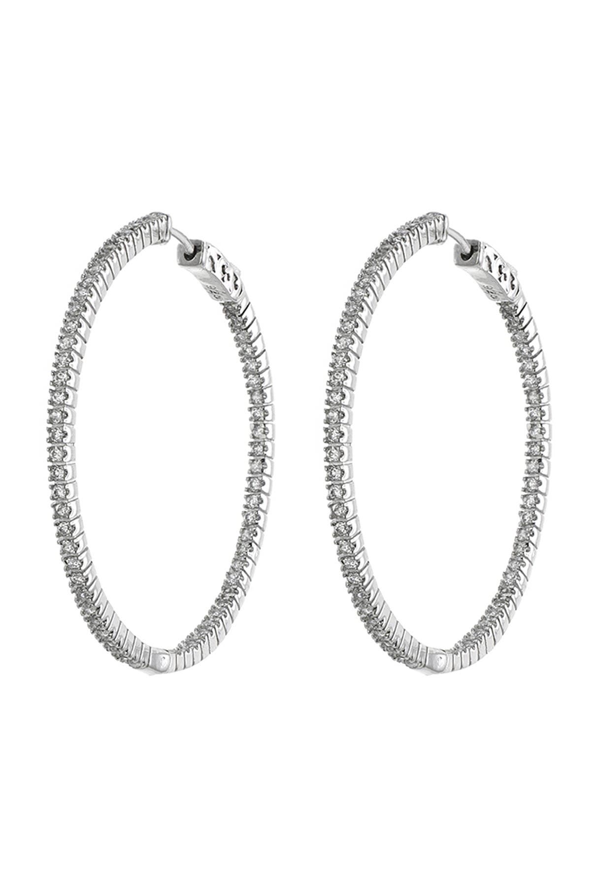Cz By Kenneth Jay Lane Cz Inside-out 50mm Hoop Earrings In Silver