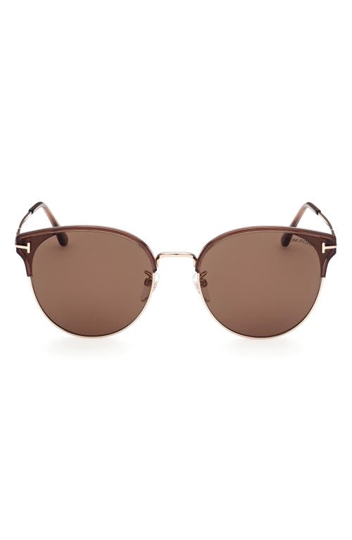 Tom Ford 61mm Round Sunglasses In Shiny Light Brown/brown