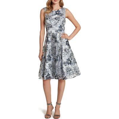 Tahari Sleeveless Embroidered Fit & Flare Cocktail Dress, Blue
