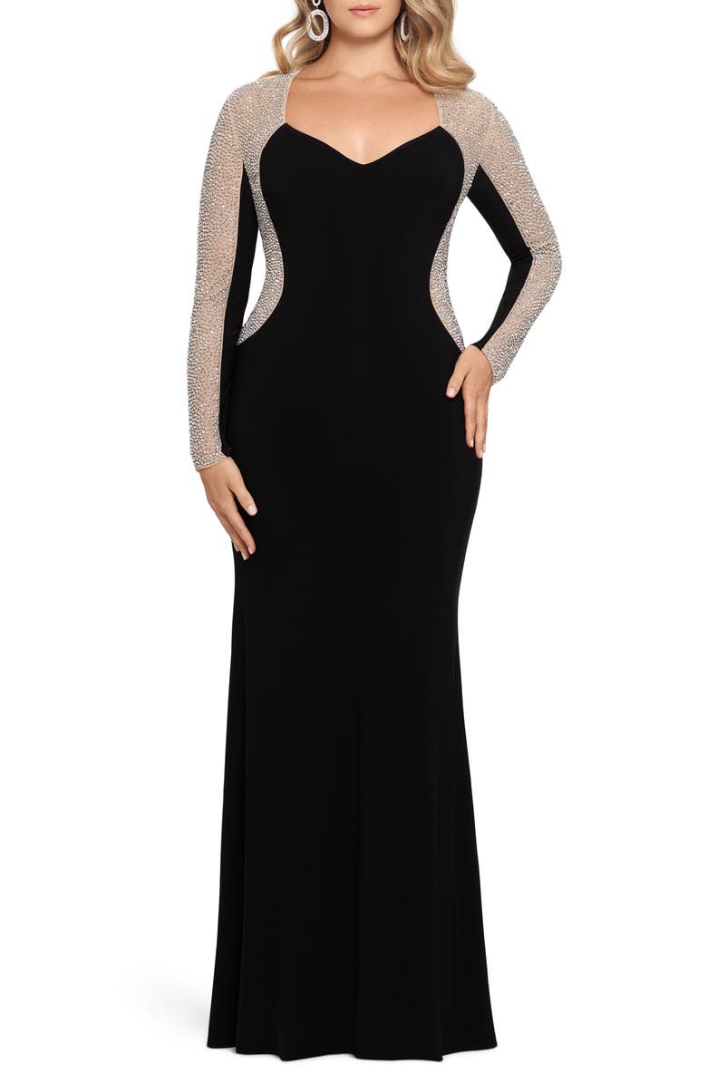 Xscape Caviar Beading Long Sleeve Trumpet Gown (Plus Size) | Nordstrom