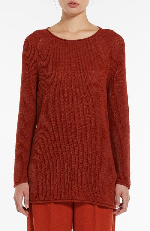 Diretta Cotton & Linen Raglan Sleeve Tunic Sweater in Terra Cotta