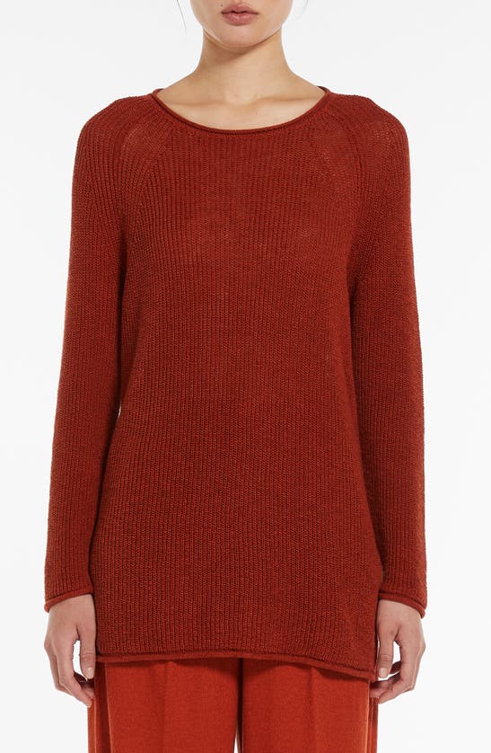 Max Mara Diretta Cotton & Linen Raglan Sleeve Tunic Sweater In Terra Cotta