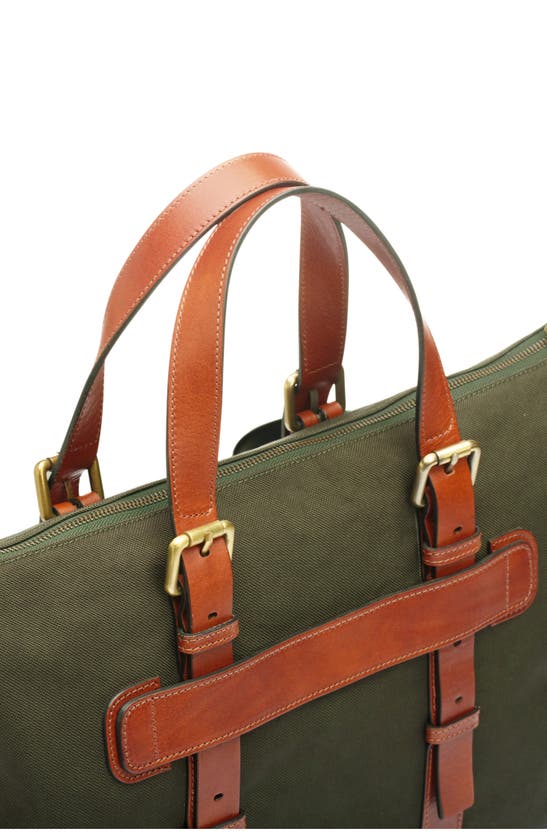 Shop Bosca Arno Slim Recycled Nylon & Leather Tote In Olive Drab