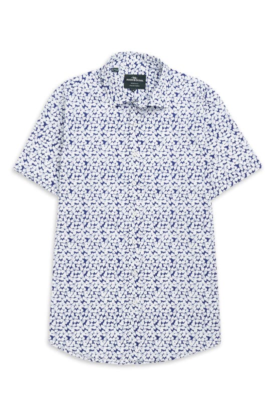 Shop Rodd & Gunn Mitchies Crossing Sports Fit Floral Short Sleeve Cotton Button-up Shirt In Sea Blue