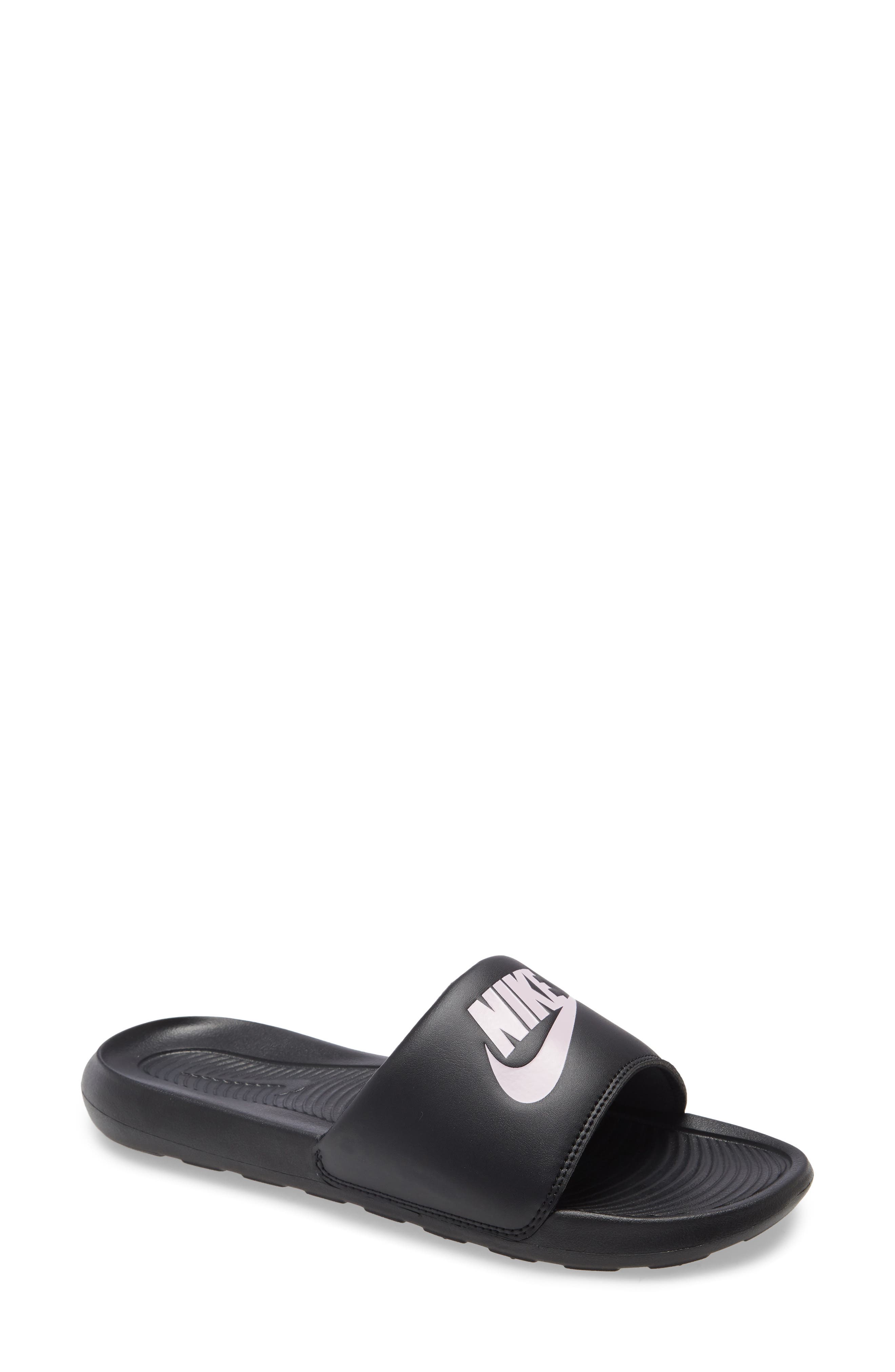 black suede nike slides