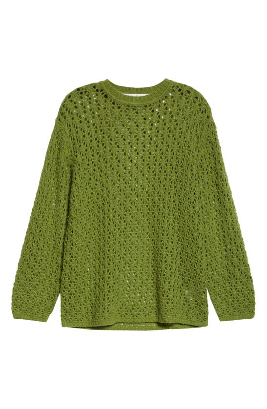 Shop Séfr Aki Open Stitch Cashmere Crewneck Sweater In Green Cashmere