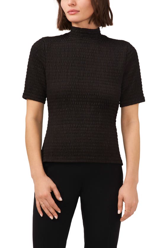 Halogen Smocked Mock Neck T-shirt In Rich Black