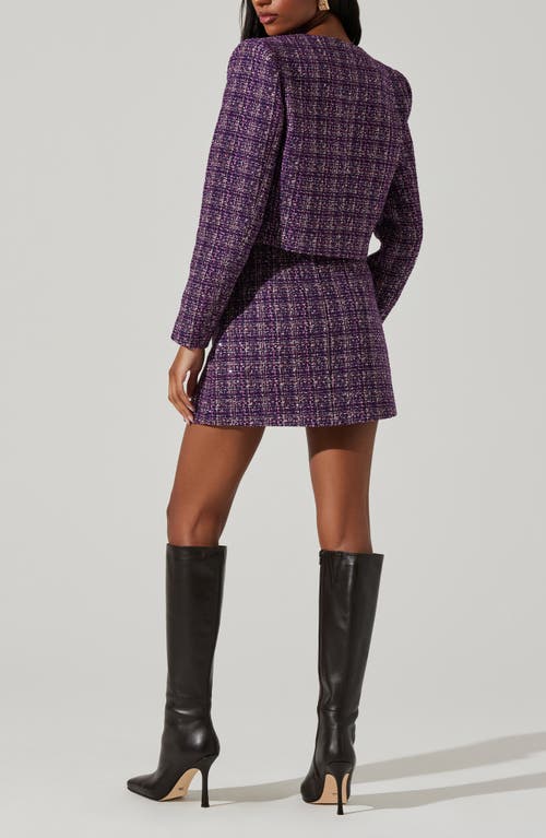 Shop Astr The Label Covina Slit Hem Tweed Miniskirt In Purple Black