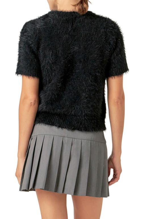 English Factory Rhinestone Logo Short Sleeve Sweater In Black