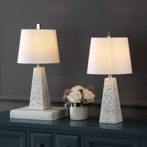 Jonathan Y Owen Contemporary Resin Led Table Lamp In White Terrazzo- Set Of 2