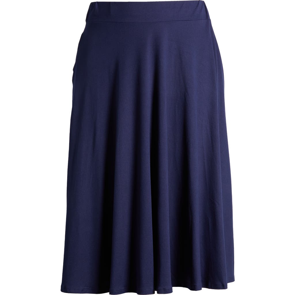 24seven Comfort Apparel Flowy Jersey Midi Skirt In Navy