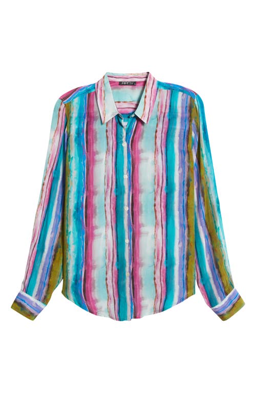 Shop Apny Watercolor Stripe Button-up Shirt In Green Multi