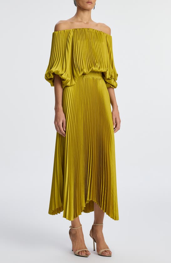 Shop A.l.c Sienna Pleated Off The Shoulder Maxi Dress In Cactus Bloom