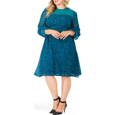 Plus Size Standards & Practices Elsie Floral Print A-Line Dress, Blue