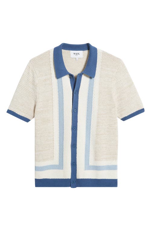 Tellaro Pointelle Knit Button-Up Shirt in Blue /Ecru