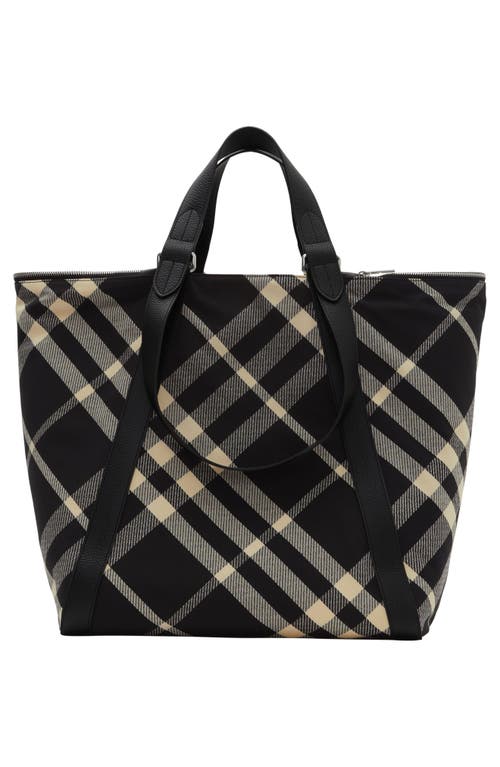 Shop Burberry Festival Jacquard Check Canvas Tote In Black/calico