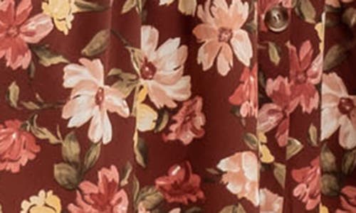 Blu Pepper Floral Button-up Midi Dress In Burgundy Multi