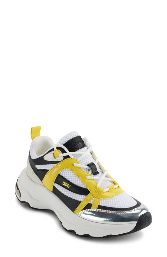 Shop Dkny Shia Sneaker In White/ Yellow/ Black