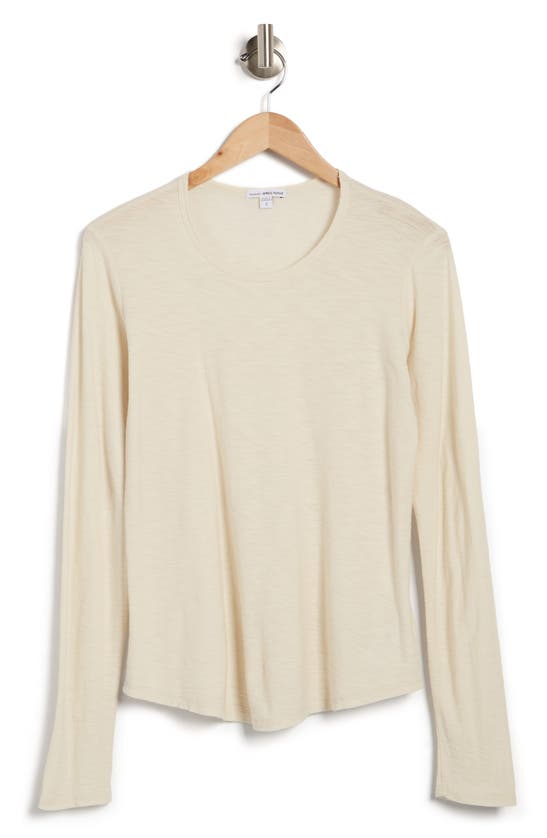 James Perse Long Sleeve Cotton Modal Blend Crew Neck T-shirt In Alabaster