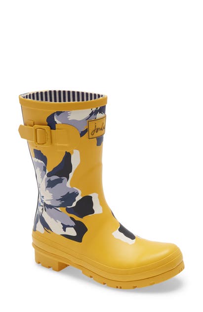 Joules Molly Floral Print Welly Waterproof Rain Boot In Gold Floral Rubber