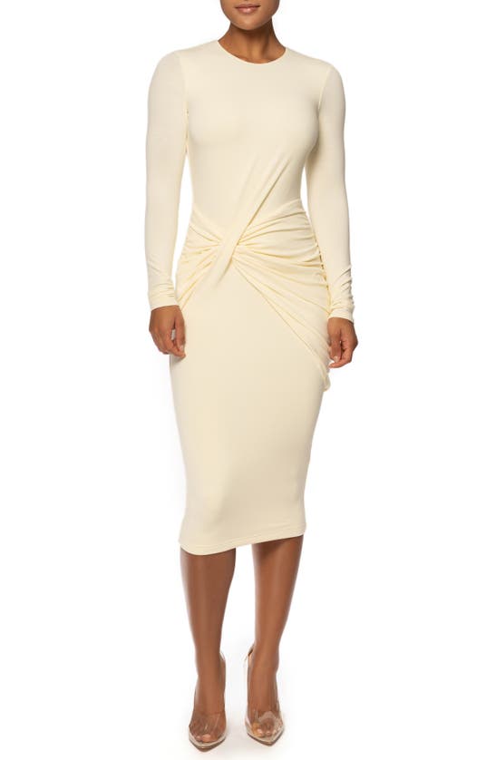 Jluxlabel Modern Lovers Long Sleeve Twist Front Midi Dress In Buttercream