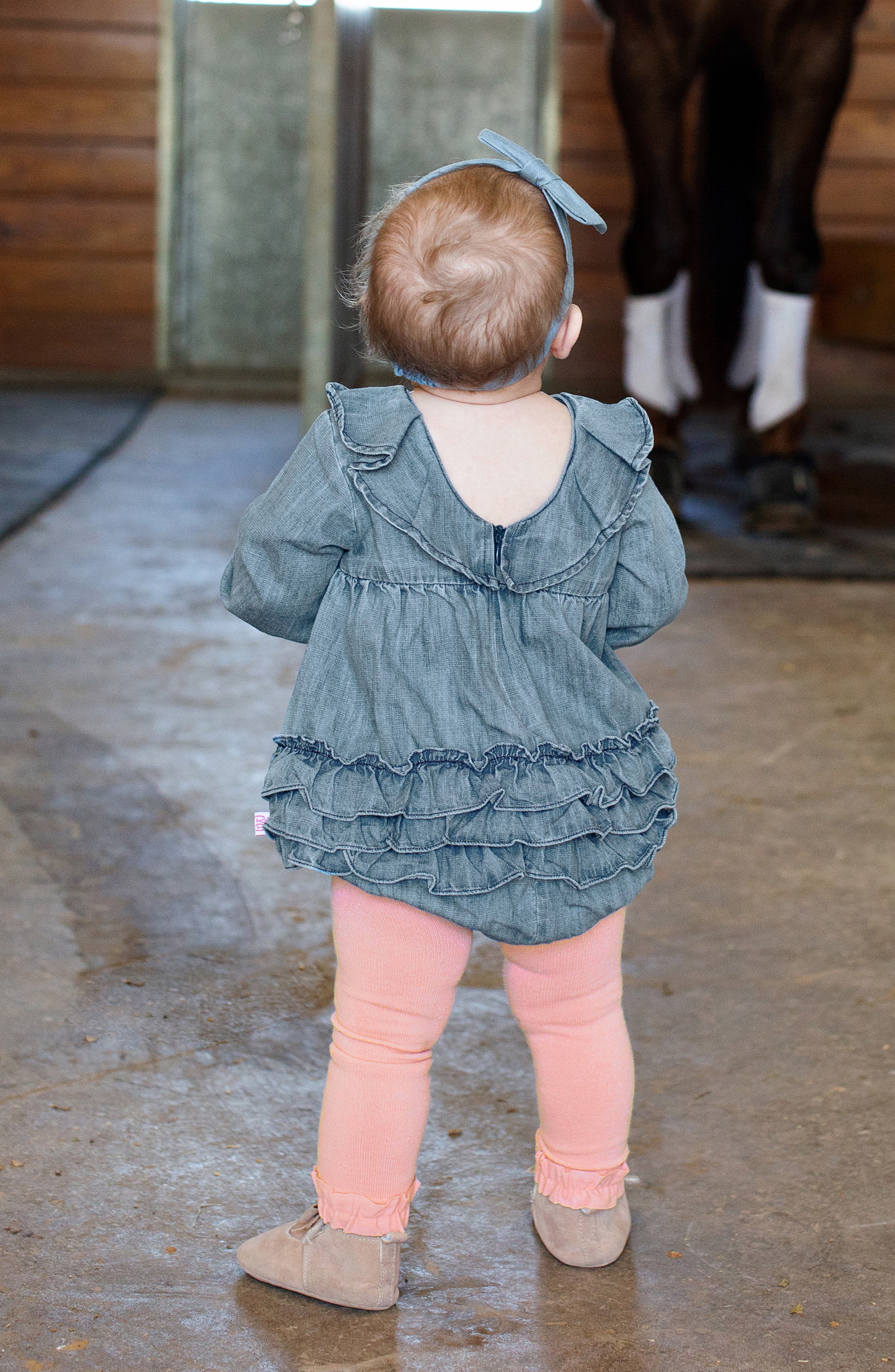 RuffleButts Denim Bubble Romper & Tights Set Nordstrom
