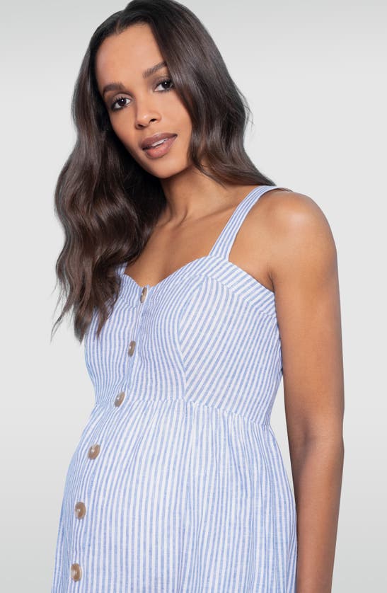 Shop Seraphine Button Front Maternity/nursing Midi Sundress In Blue Stripe