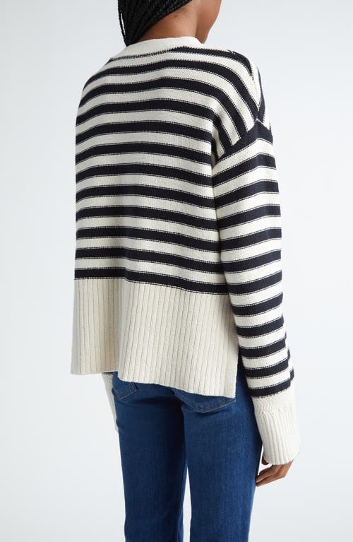 Shop Veronica Beard Saylor Stripe Cotton Cardigan In Off White/black