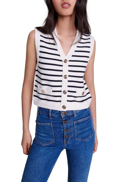 Shop Maje Sleeveless Striped Cardigan In Navy/ecru