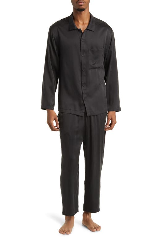 Long Sleeve Washable Silk Pajamas in Immersed Black