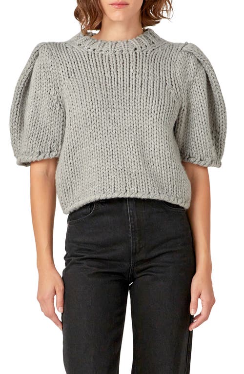 Shop English Factory Puff Sleeve Knit Shirt In Heather Grey